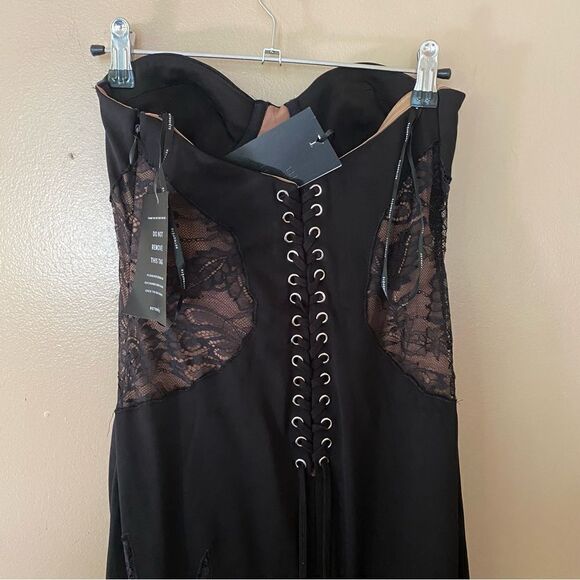 Retrofete Evangeline Dress black corset lace up maxi high slit gown bustier XS - Picture 11 of 16